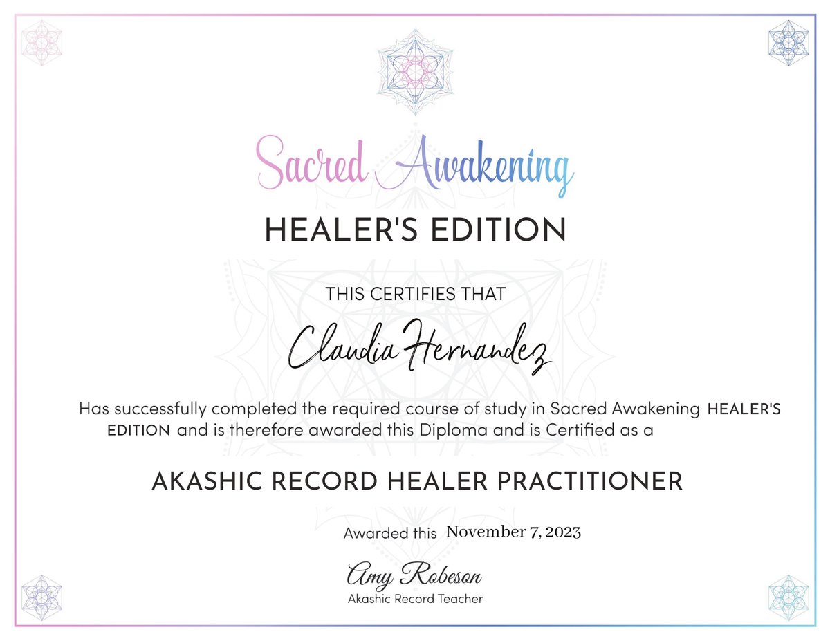 Akashic Record Healer Practitioner certificate